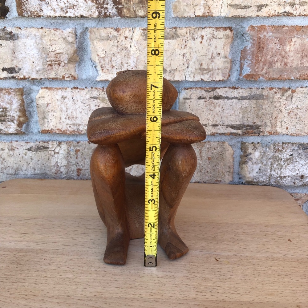 Vintage‎ Brown Resting Man Abstract Rustic Hand Carved Wooden Sculpture Art - Picture 9 of 10